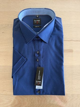 Olymp Hemd Kurzarm Body Fit Grösse 41 dunkelblau mit Punkten