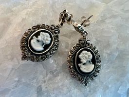 grosse Gemmen Ohrringe in Sterling Silver 925 Cameo Italy