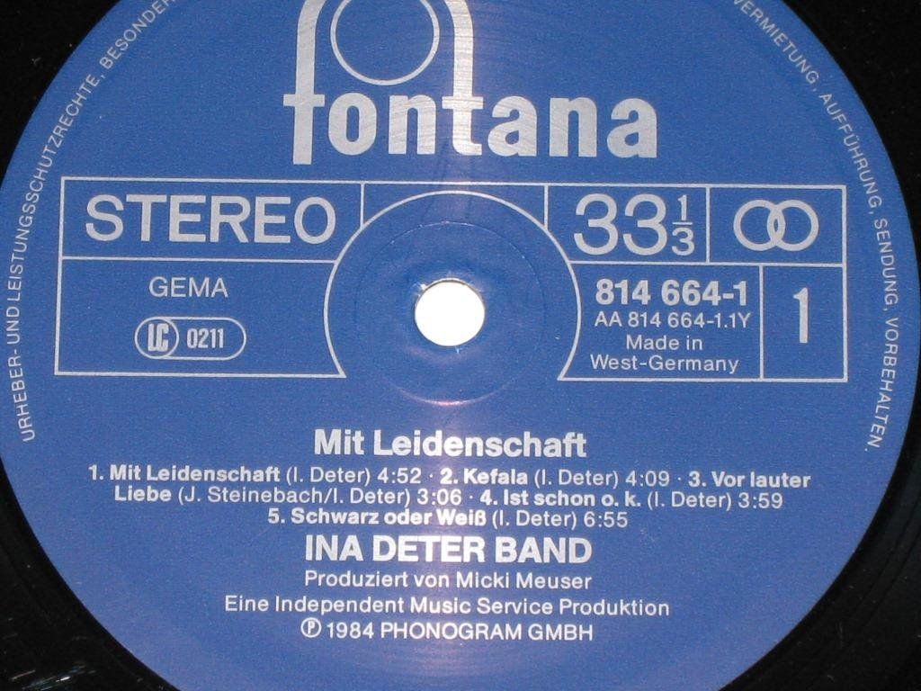 Schallplatten: LP - INA DETER BAND - MIT LEIDENSCHAFT – Gebraucht aus Steckborn von Quo7 1