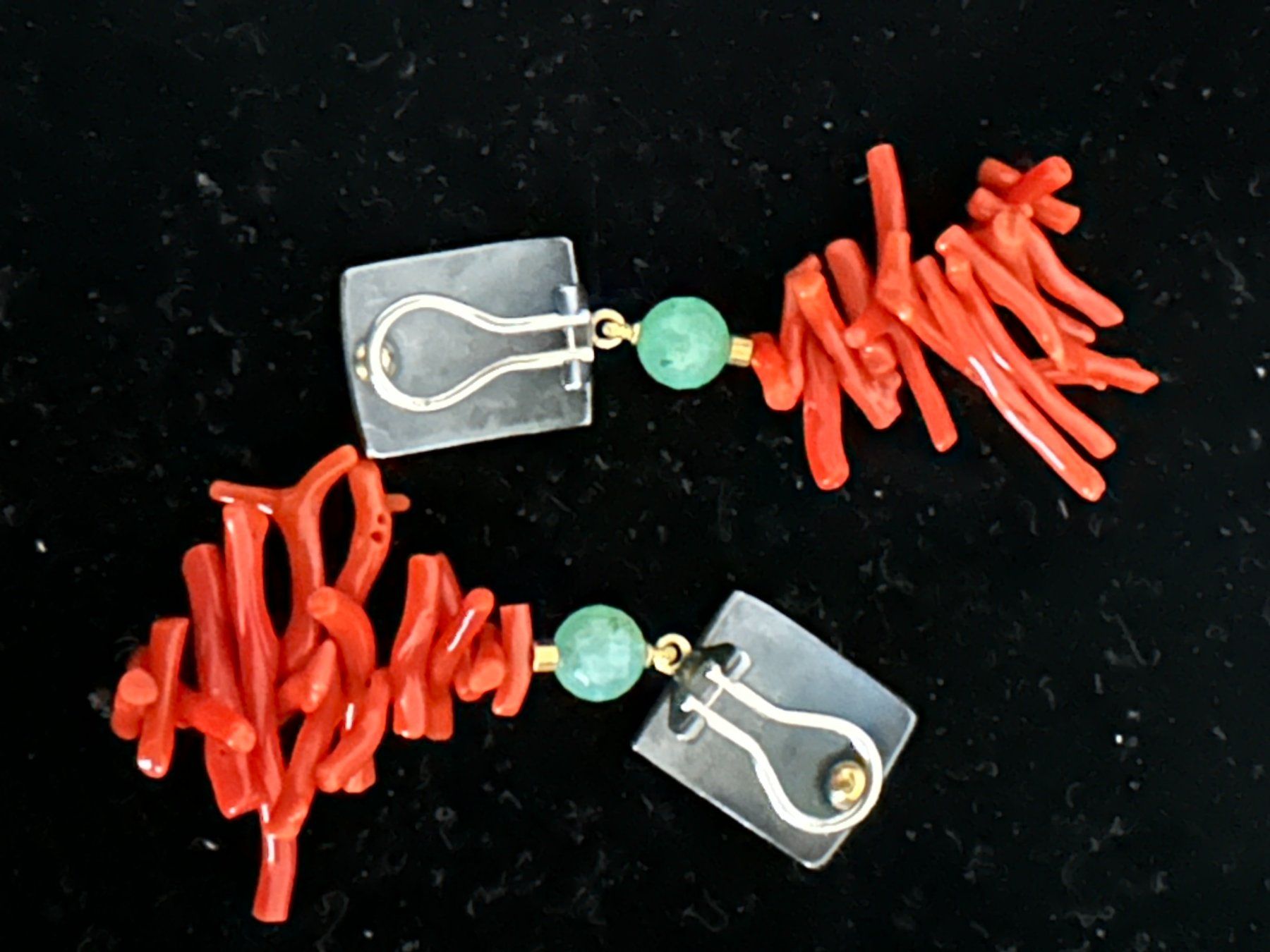 Orecchini pendenti & Orecchini a lobo: Silber Ohrclips mit Chrysopras und Korallen – Nuovo (secondo la descrizione) da Fehraltorf venduto da Swisscollector 1