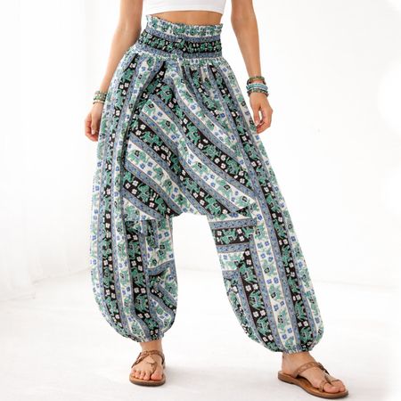 Haremshose Sarouel Indien Hippie Goa Hose Weiß Türkis