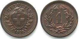 Schweiz 1 Rappen 1898 Bronze ERHALTUNG! vz+