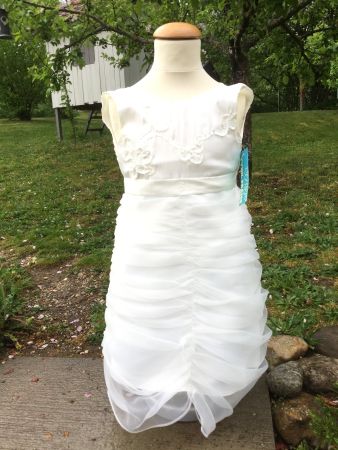 Robe blanche à froufrou VYNIL FRAISE, taille 2ans, NEUF