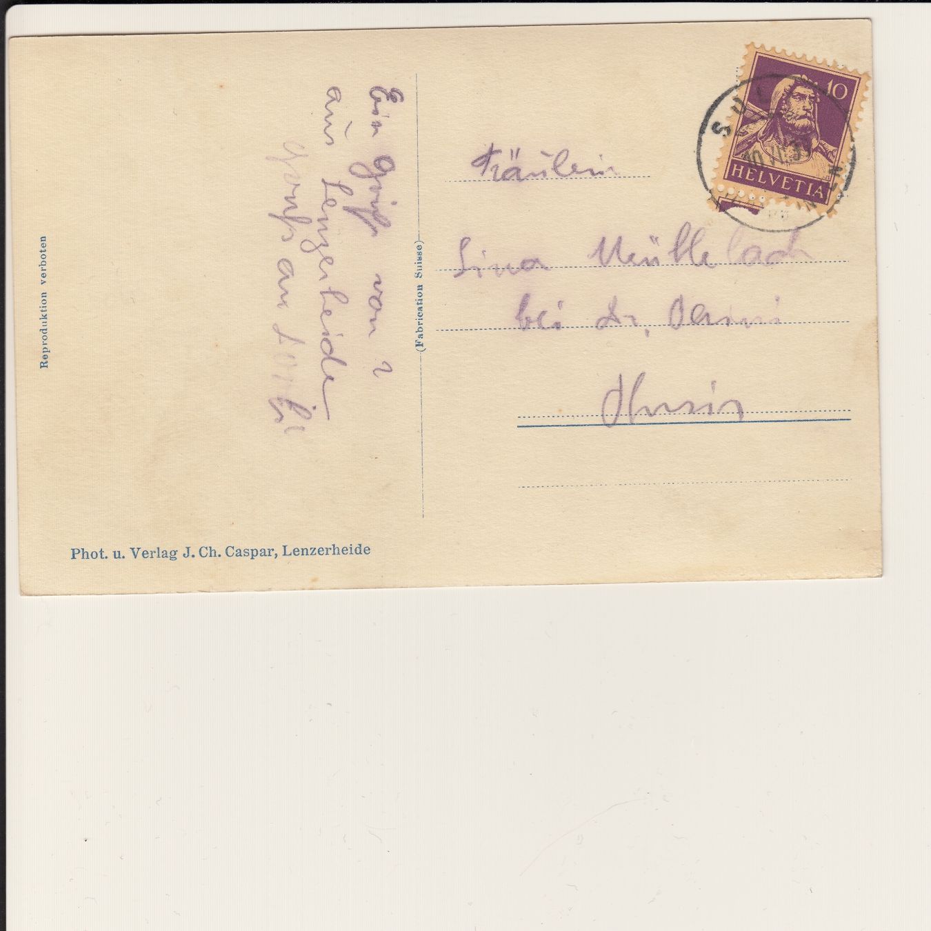 Ansichtskarten: AK Lenzerheide 10.07.1939 – Gebraucht aus Kirchberg BE von Mgh 1