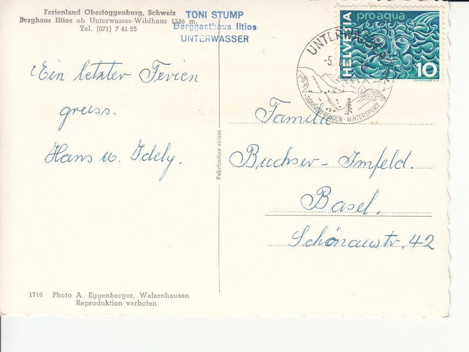 Cartoline postali: Iltios 1961 – Usato da Bürglen TG venduto da StampGraf 1