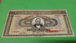 1000 Drachmen Griechenland Banknote, Antike Geldschein 1926