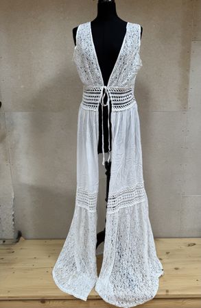 Ibiza Damen Sommerkleid lang weiss Spitze Grösse M