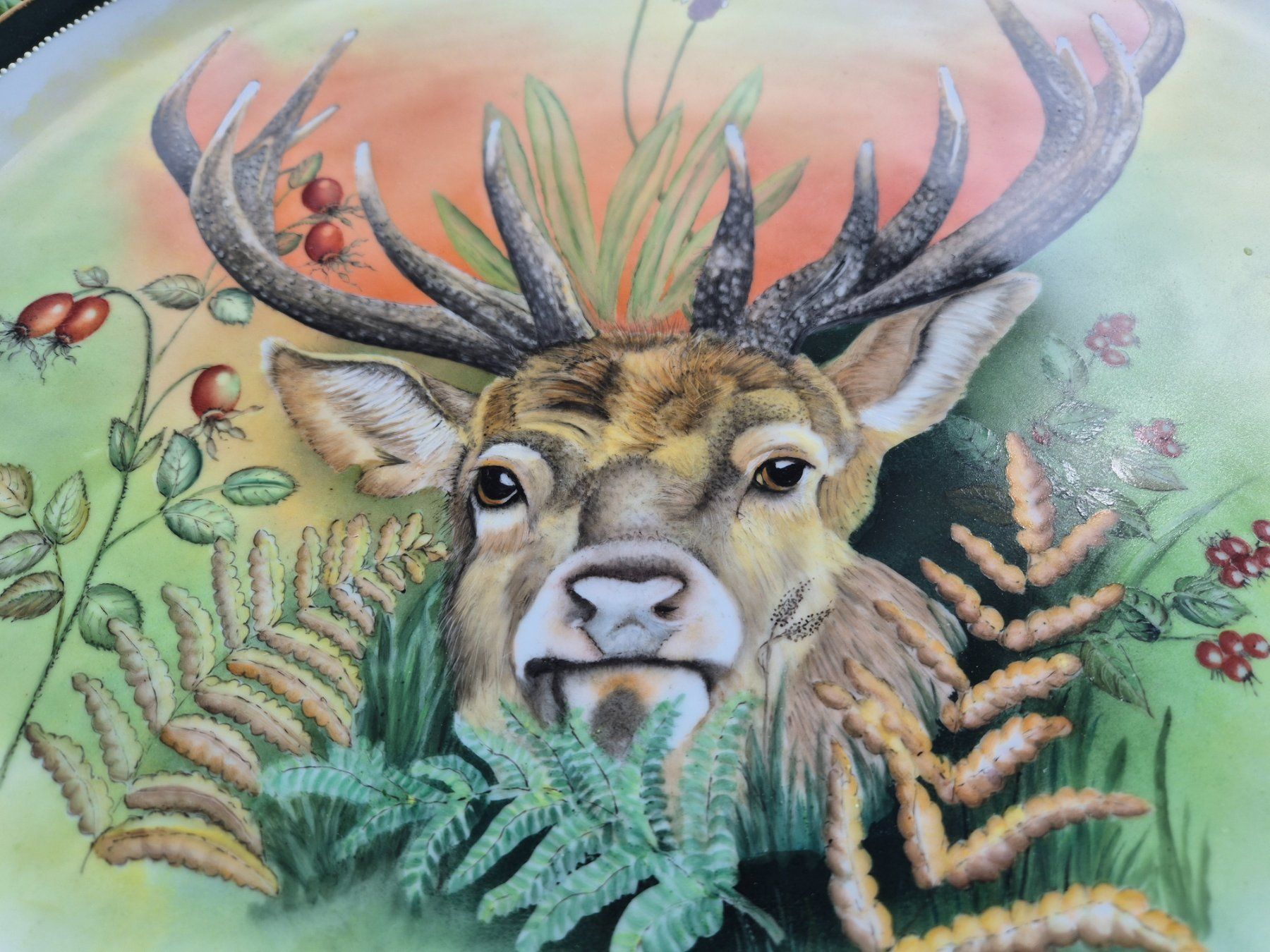 Piatti: Wunderschönes, einmaliges Hirsch-Motiv, handbemalt – Nuovo e nell'imballaggio originale da Thun venduto da tinu2031 1