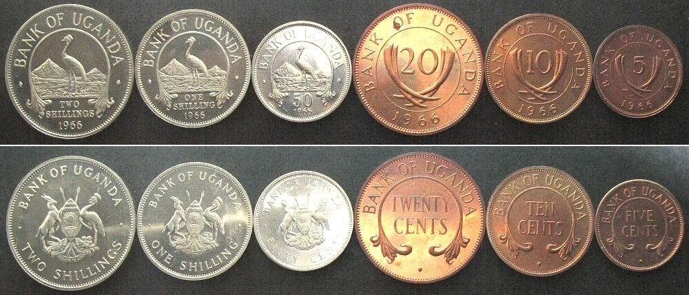 Tutti le monete: UGANDA KMS 1966 Polierte Platte, lose, 6 Werte PP – Usato da Riehen venduto da sesambestcoins2004
