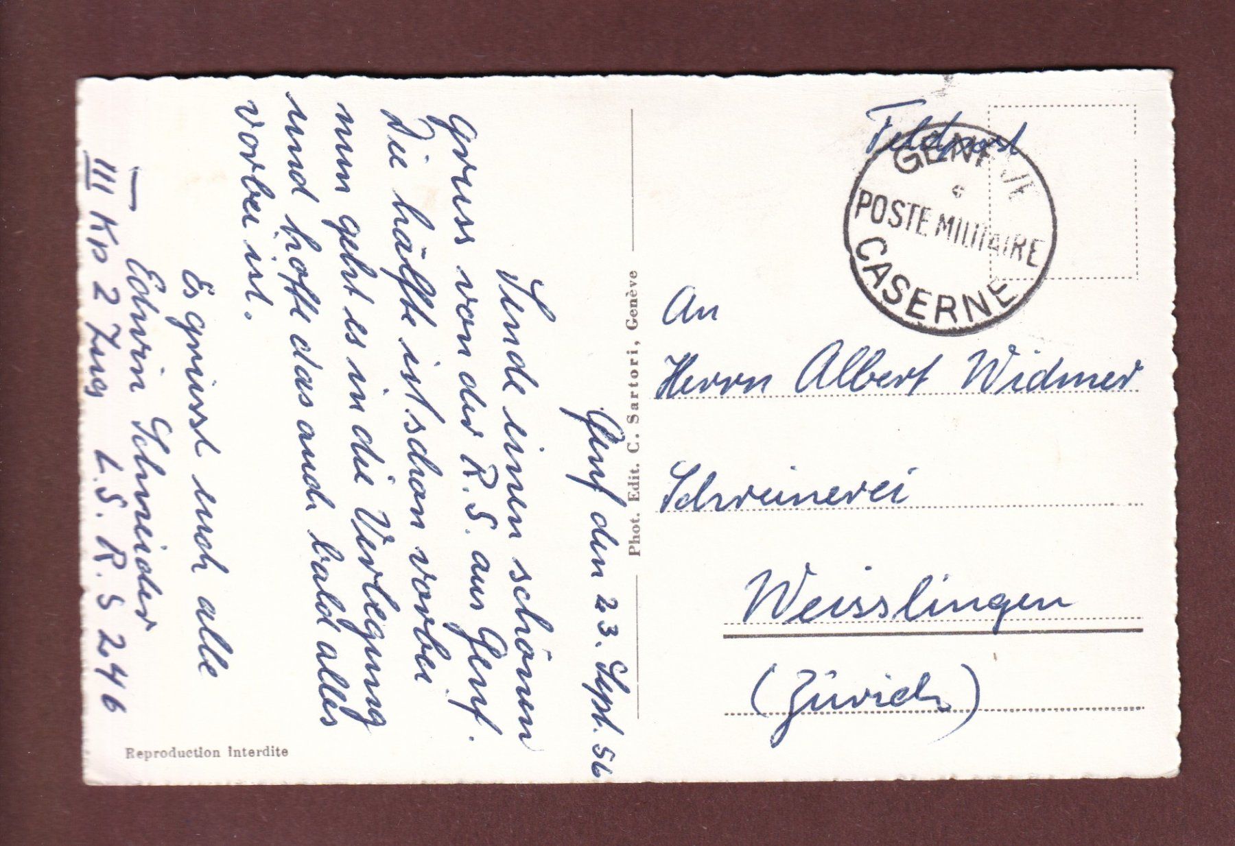Cartoline postali: GENEVE par avion - 1956 Feldpost – Usato da Pully venduto da nicecards-shop 1