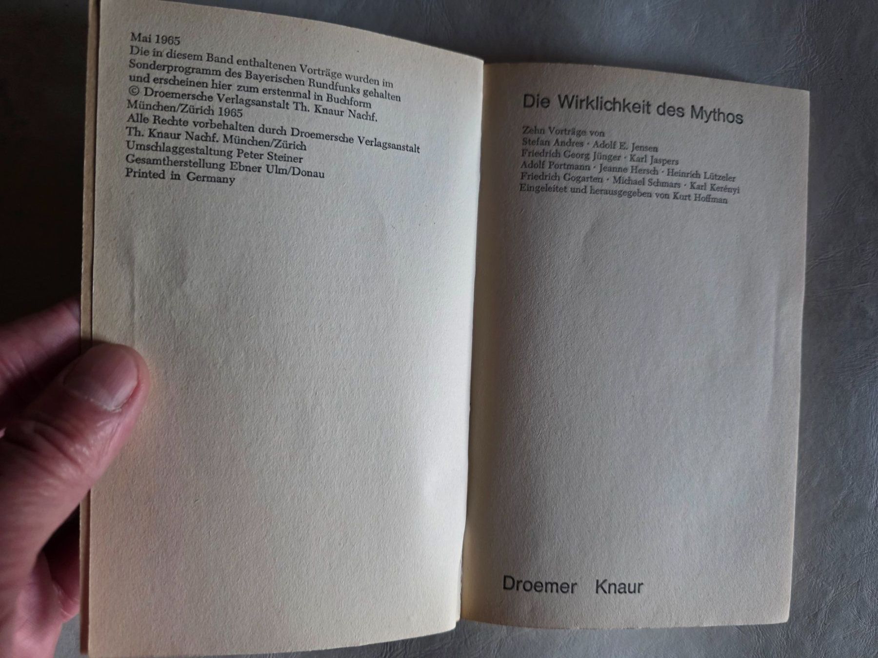 Libri: Die Wirklichkeit des Mythos - Kurt Hoffman - 1965 – Usato da Walterswil BE venduto da Lonitti 5