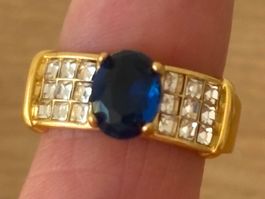 Luxus Elegante Gr.19/9 Ring Farbe:  Gold/ blau
