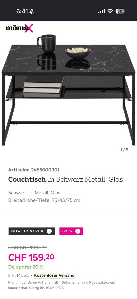 Tavoli: Couchtisch mit Marmor Glasplatte  – Usato da Niederönz venduto da _.sg11._ 1