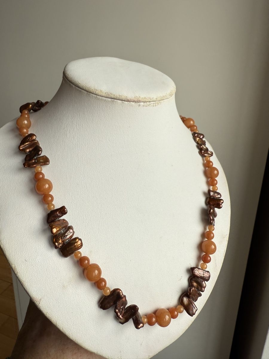 Catenine: Orangenchalzit, Biwa Perlen Kette NEU – Nuovo e nell'imballaggio originale da Basel venduto da Chili007 1