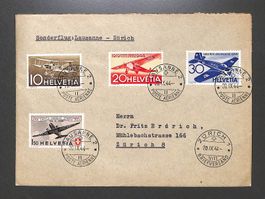 1944 Flugpost F37 - F40 Sonderflug LAUSANNE - ZÜRICH