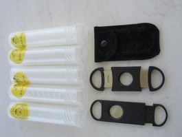 4 Zigarren Tubos und 2 Cutter
