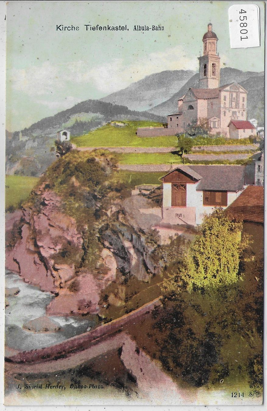 Cartoline postali: Kirche Tiefenkastel - Albula-Bahn - Litho – Usato da Ettingen venduto da Kartenplanet