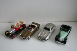 4 Modellautos, Oldtimer, Cabriolet Solido / Lesney 1:43