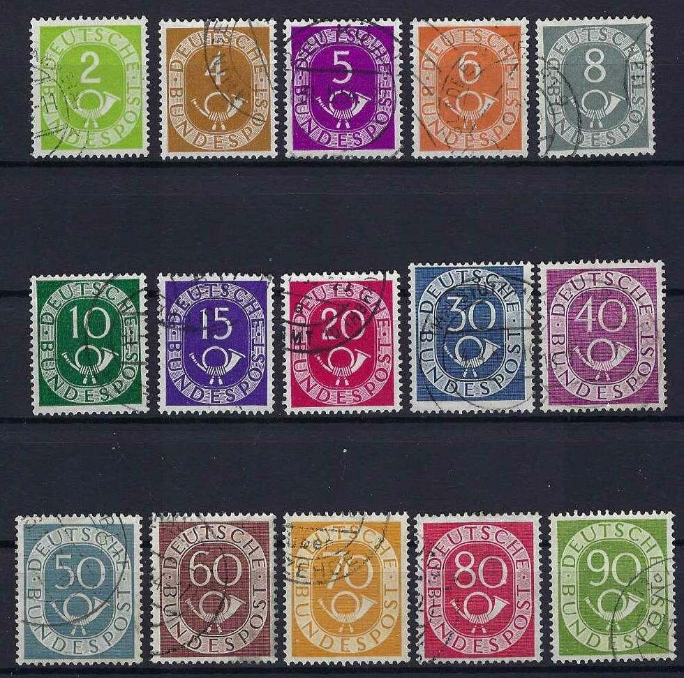 Tutti i francobolli: 1951 Posthorn-Serie der Deutschen Bundespost gest. – Usato da Hitzkirch venduto da walti1959