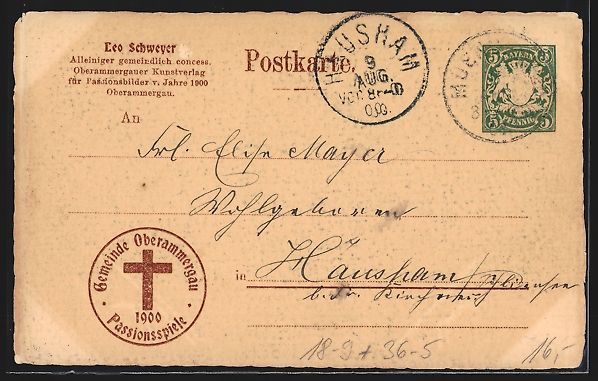 Cancelleria postale: Oberammergau, Passionsspiele 1900, Postk – Usato da Berlin venduto da bartko-reher 1