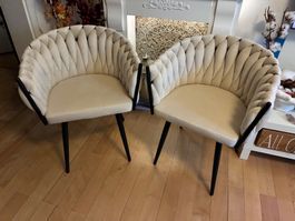 2 Design Stühle beige geflochten schwarz neuwertiger Zustand