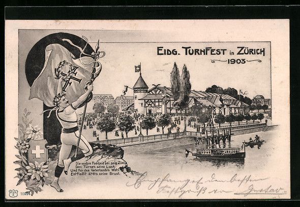 Ansichtskarten: Litho Zürich, Eidg. Turnfest 1903, Turn – Gebraucht aus Berlin von bartko-reher