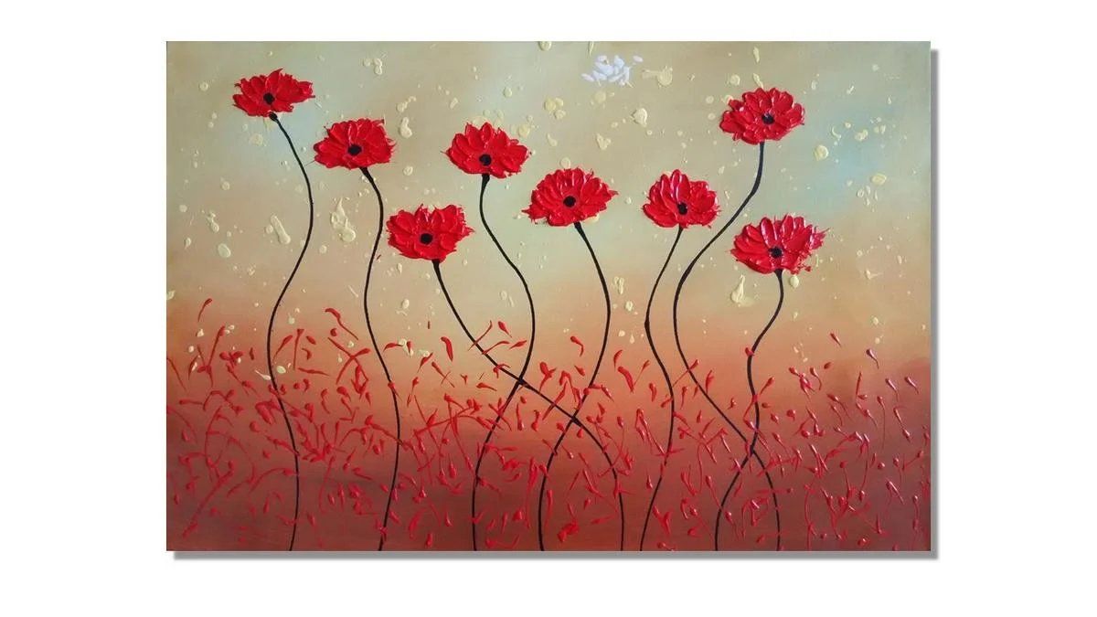 Gemälde: Rote Mohnblumen im Wind – Ölbild 75 x 50 cm – Neu (gemäss Beschreibung) aus Rebstein von binsandboxes.ch 3