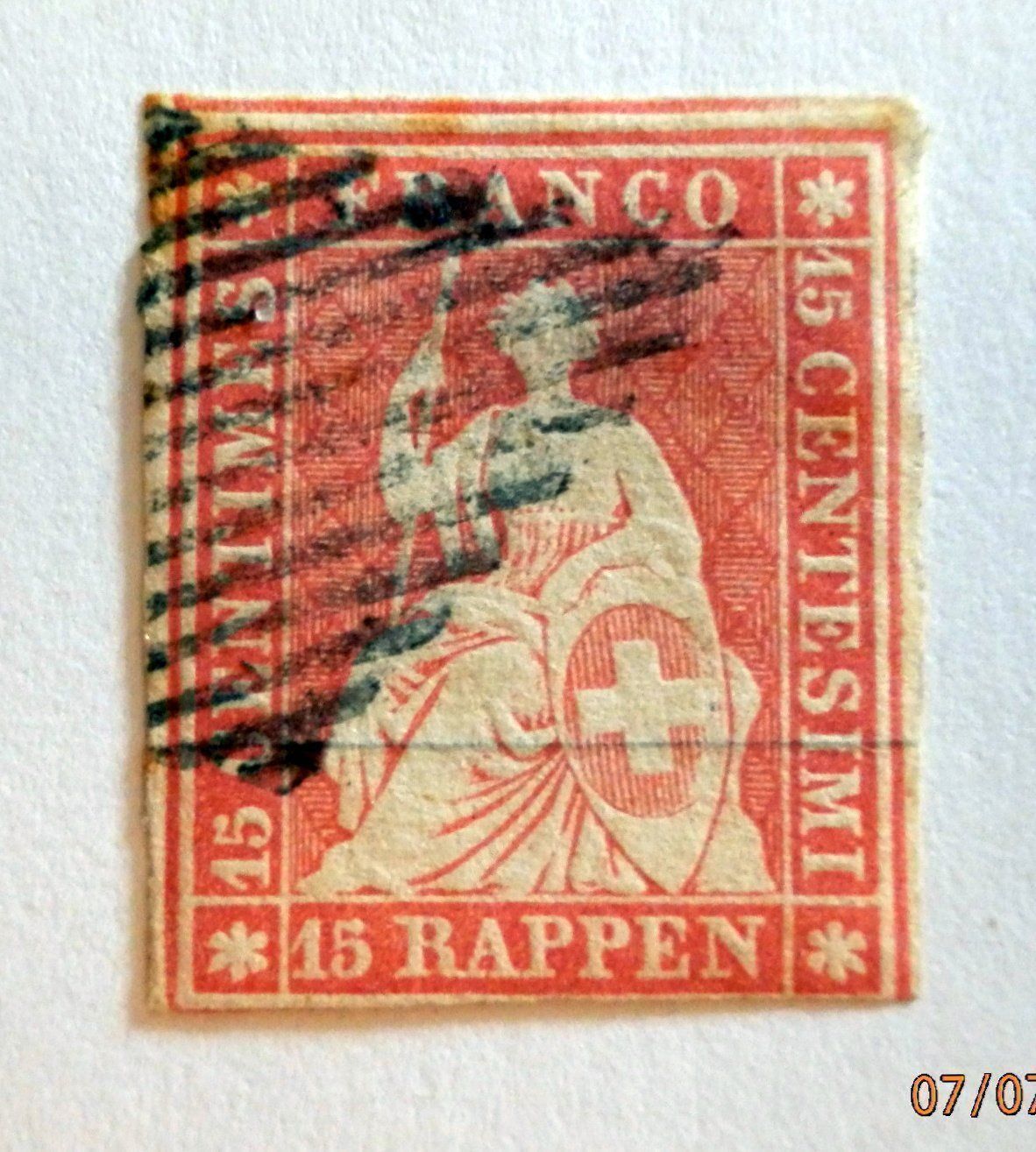 Alle Briefmarken: Strubel, ZNr.24B mit schw. eidg. Raute – Gebraucht aus Ueberstorf von dinbau