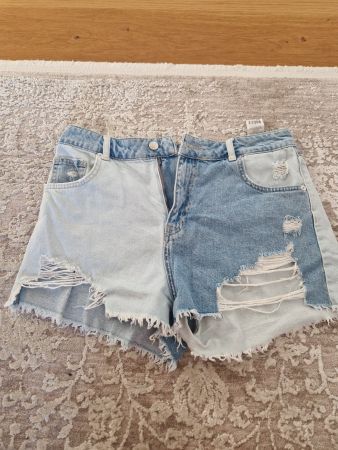 Trendy Damen Jeans Shorts Gr. 42 Two Tone Look Sommer Hit