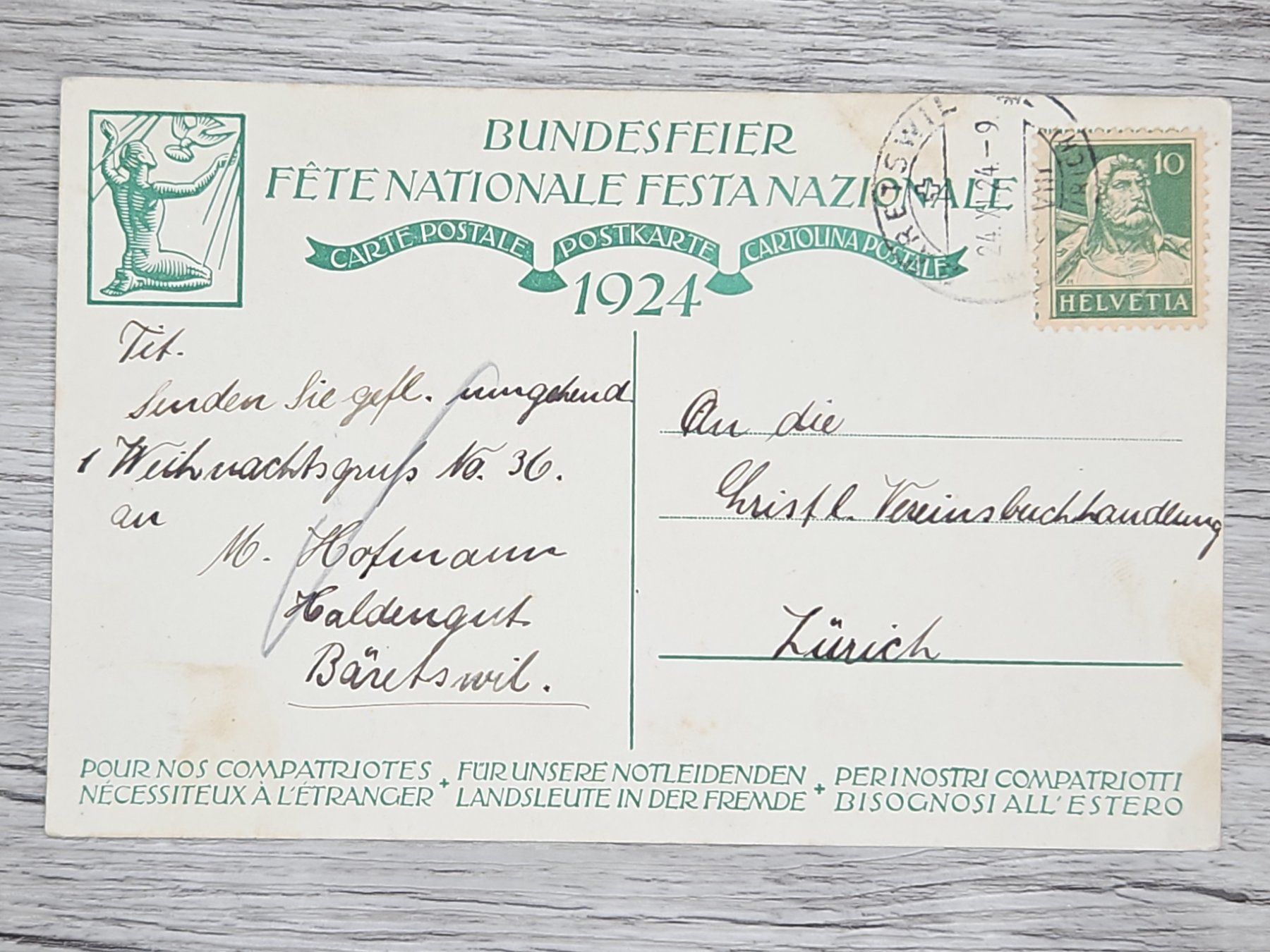 Tutti i francobolli: CL16 Carte Postale + Timbre Suisse 1924 – Usato da Cousset venduto da Patrick_Collections
