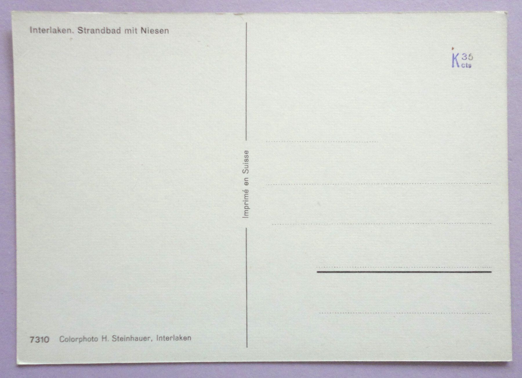 Cartoline postali: Interlaken, Strandbad mit Niesen – Usato da Fétigny venduto da Billy2miny 1
