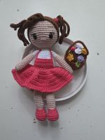 Crochet Doll with Flower Basket Handmade