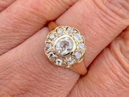 Diamanten 0.7c Blumen Vintage Ring 18k GG Grösse 55 *S2586