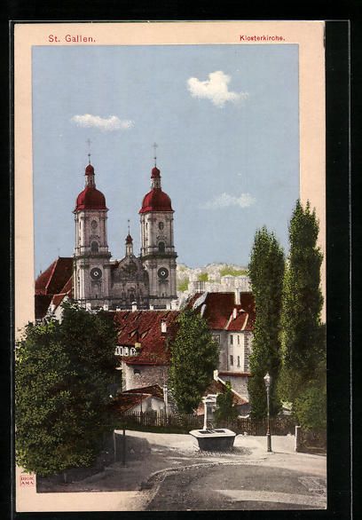 Cartoline postali: St. Gallen, Klosterkirche und Strassenbr – Usato da Berlin venduto da bartko-reher