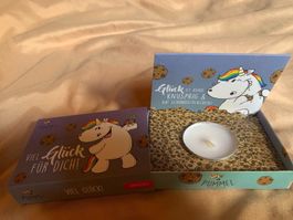 Pummeleinhorn viel Glück für dich kerze Geschenk blau