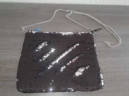 Wendbare Pailletten Clutch Schwarz Silber Handtasche neu