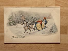 Alte Weihnachtskarte, "Joyeux Noël!", Vintage