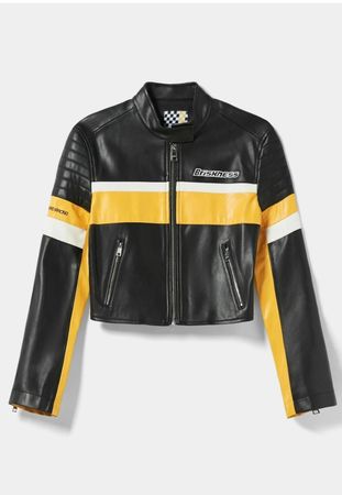 Coole Kunstlederjacke im Racing-Look, Grösse XS von Bershka