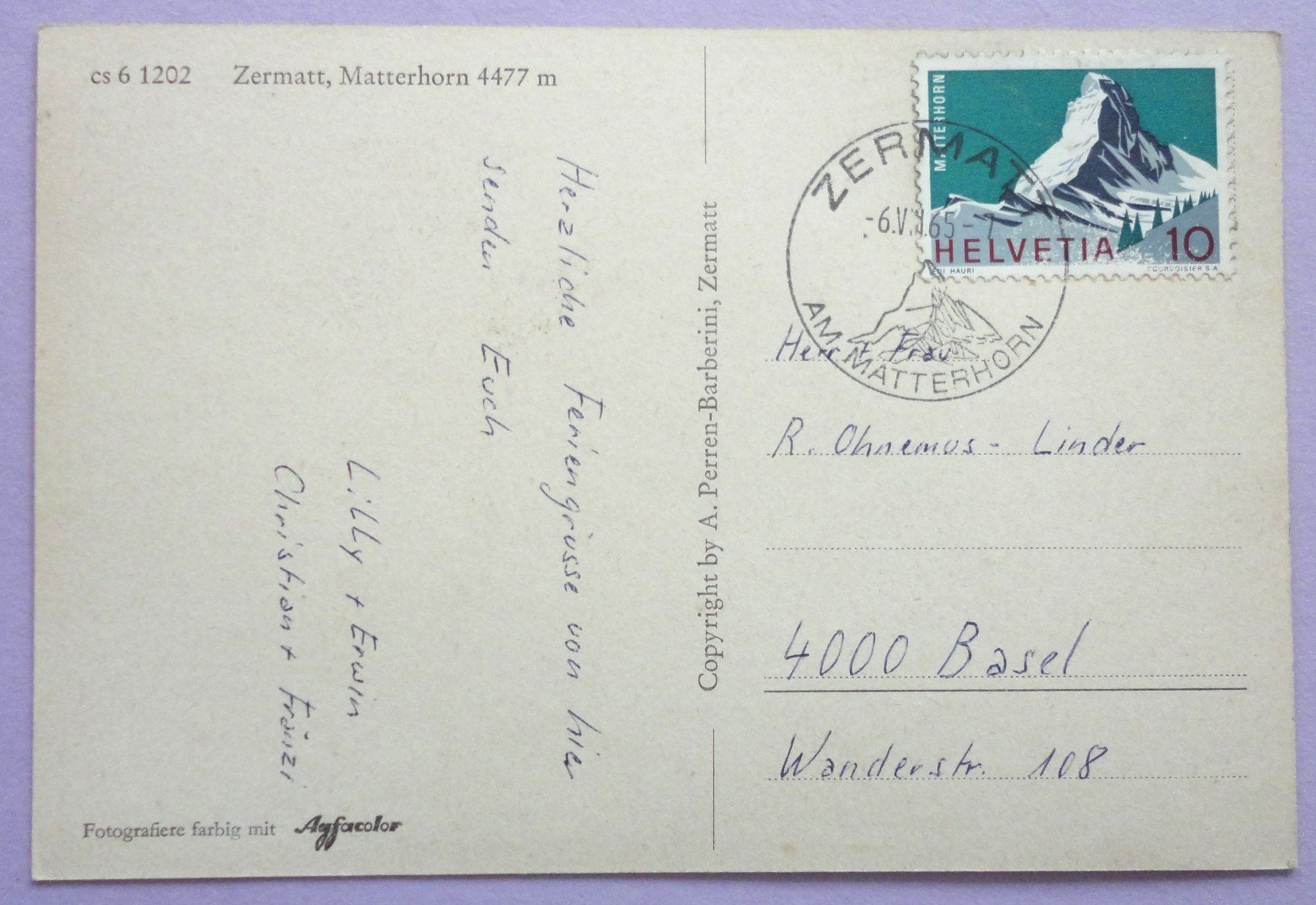 Cartoline postali: Zermatt, Matterhorn 4477 m – Usato da Fétigny venduto da Billy2miny 1