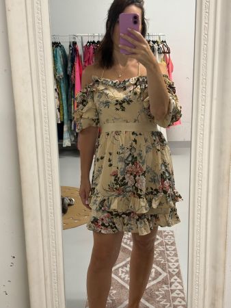 Anna Rock Milano Gotik Kleid Off-Shoulder Rüschen M beige