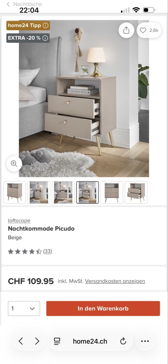Comodini: Nachttisch, Beige, neu! – Nuovo e nell'imballaggio originale da Bettlach venduto da Swiss-2016 2