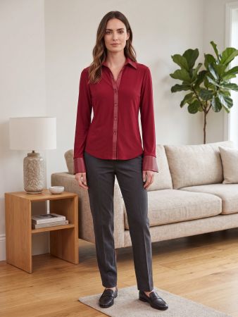 Elegante an'ge Bluse Bordeaux mit Satin-Details