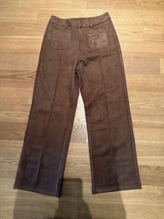 Trousers in Brown Suede Look Front Pockets Size Small