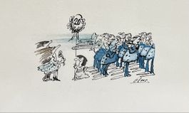 Gerahmte Originalzeichnung vom Basler Karikaturist Gloor