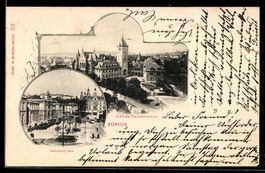 AK Zürich, Schweiz, Landesmuseum und Bahnhofplatz