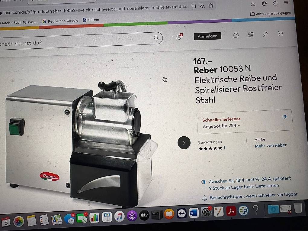 Elettrodomestici da cucina: Reber Râpe Spirale électrique Acier Inoxydable – Nuovo e nell'imballaggio originale da Nyon venduto da schoettlij