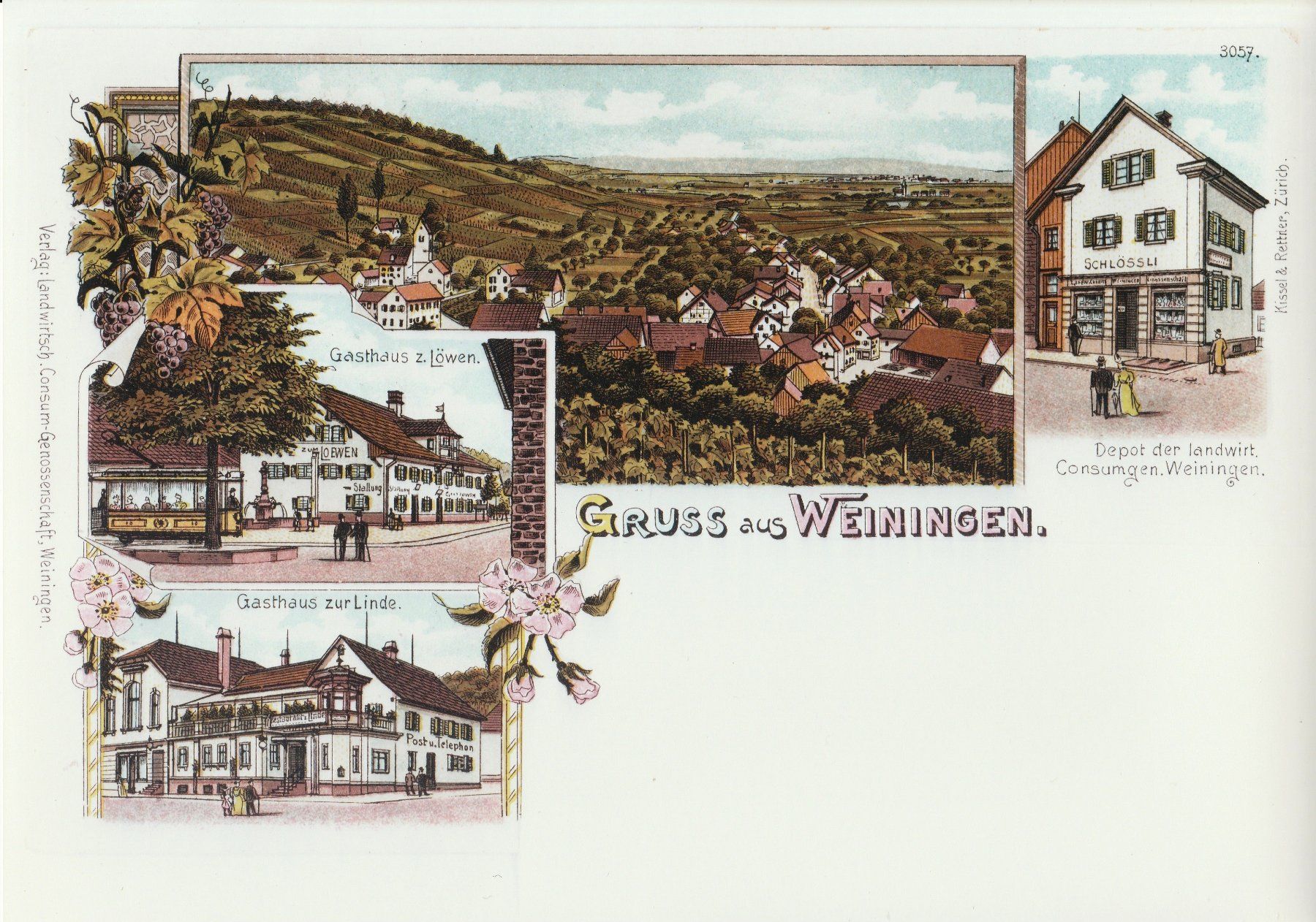 Cartoline postali: Gruss aus Weiningen - (Ansichtskarten-Litho im Form. A4) – Usato da Fällanden venduto da Blausegelfliege