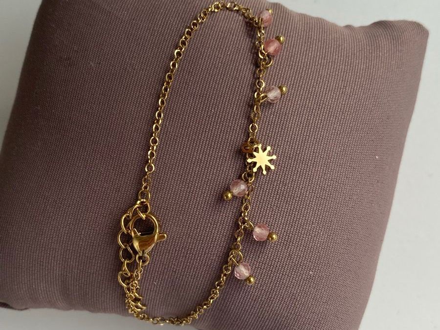 Bracciali & Braccialetti: 18KGP Sonne Armkette Rosa Glas Perlen – Nuovo (secondo la descrizione) da Givisiez venduto da sgu_k58r 3