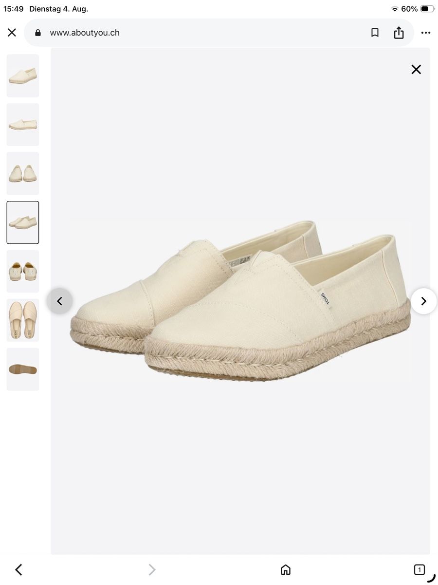 Herrenschuhe: Toms Espadrilles beige Groesse 38 neuwertig – Neu (gemäss Beschreibung) aus Winterthur von 1Wanda 1