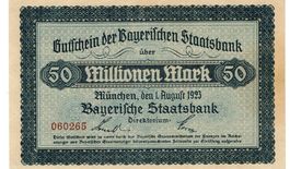 München 50 Mil.Mark SN rot 01.08.1923 VZ+-VZ++